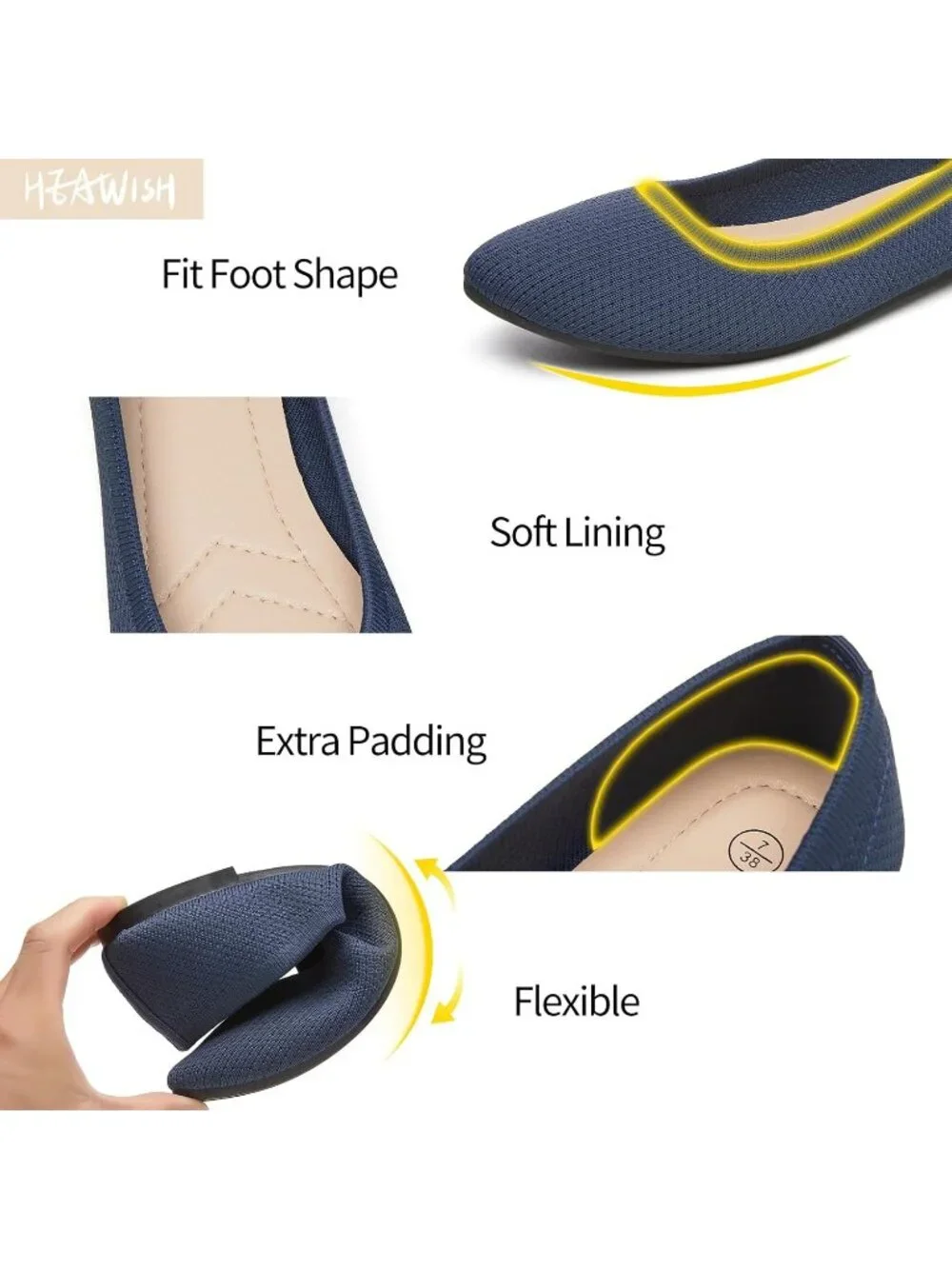 Women’s Navy Ballet Flats Comfortable Mesh Pointed Toe Slip On Dress Shoes